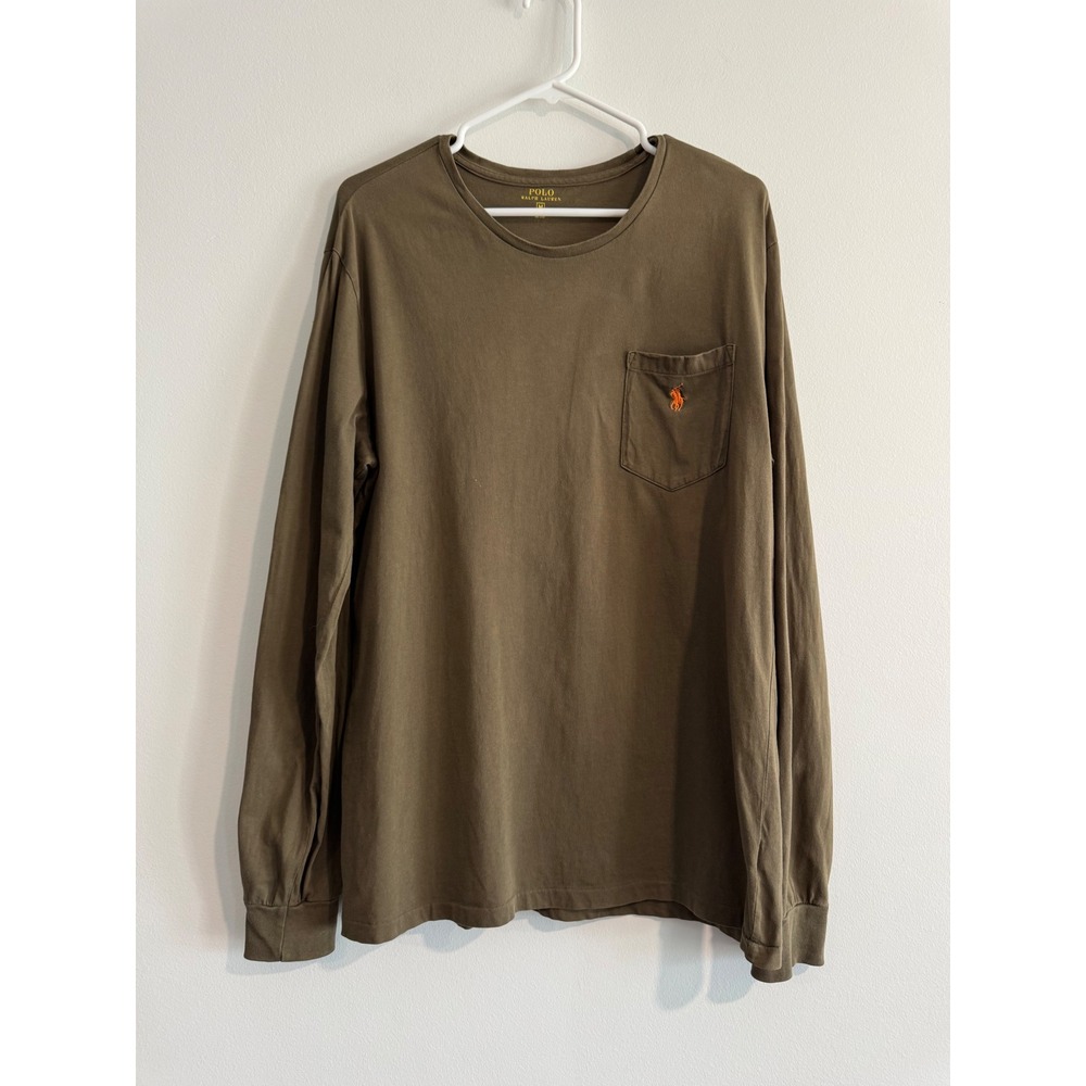 Polo Ralph Lauren Long Sleeve Pocket Tee Mens Medium Olive Green Pony Logo‎